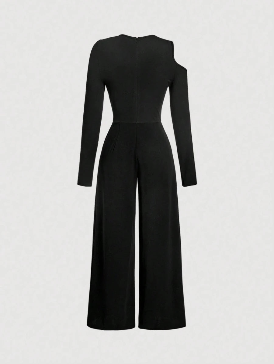 SHEIN MOD Metal Buckle Asymmetric Long Sleeve & Leg Elegant Women Jumpsuit - PINK SHOP EG