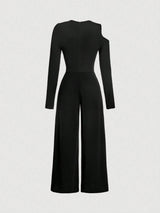 SHEIN MOD Metal Buckle Asymmetric Long Sleeve & Leg Elegant Women Jumpsuit - PINK SHOP EG