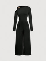 SHEIN MOD Metal Buckle Asymmetric Long Sleeve & Leg Elegant Women Jumpsuit - PINK SHOP EG