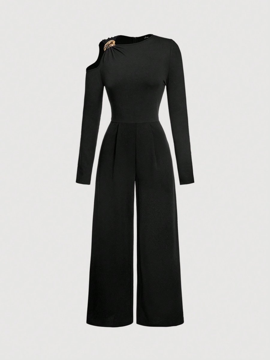 SHEIN MOD Metal Buckle Asymmetric Long Sleeve & Leg Elegant Women Jumpsuit - PINK SHOP EG