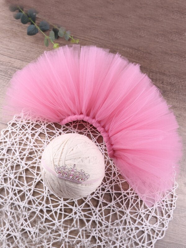 SHEIN Newborn Girl Photography Mesh Skirt & Headband I2 - PINK SHOP EG