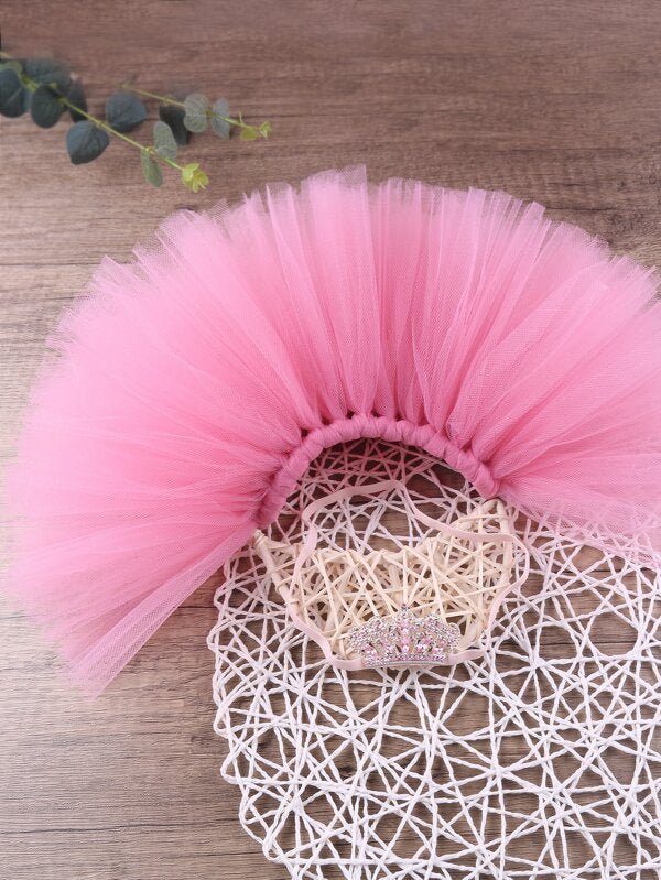 SHEIN Newborn Girl Photography Mesh Skirt & Headband I2 - PINK SHOP EG
