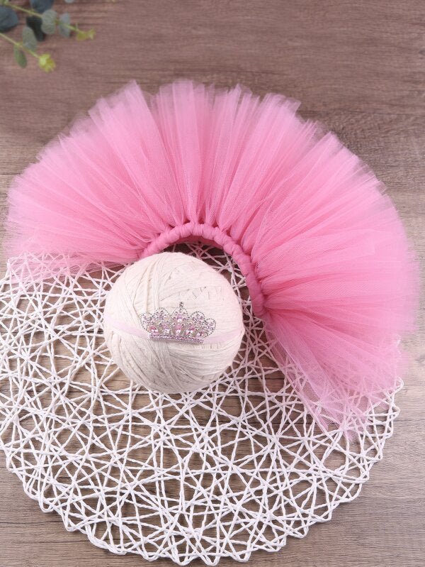 SHEIN Newborn Girl Photography Mesh Skirt & Headband I2 - PINK SHOP EG