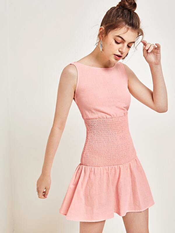 SHEIN Open Back Shirred Panel Dress C2B - PINK SHOP EG