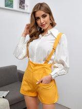 SHEIN Patch Pocket Rolled Hem Suspender Shorts D1B - PINK SHOP EG