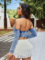 SHEIN PETITE Women's Denim Halter Neck A6A - PINK SHOP EG