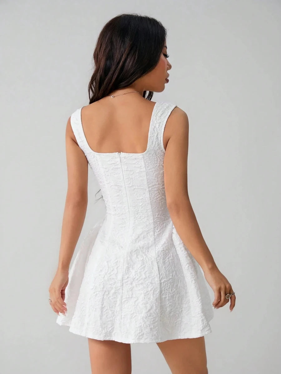 SHEIN PETITE Women's Sleeveless Solid Color White Summer Midi Dress - PINK SHOP EG