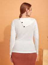 SHEIN Plus Button Detail Asymmetrical Neck Tee F3A - PINK SHOP EG