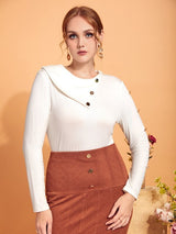 SHEIN Plus Button Detail Asymmetrical Neck Tee F3A - PINK SHOP EG