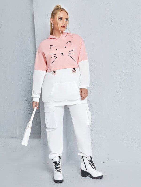 SHEIN Plus Cartoon Graphic Spliced Hoodie F3A - PINK SHOP EG