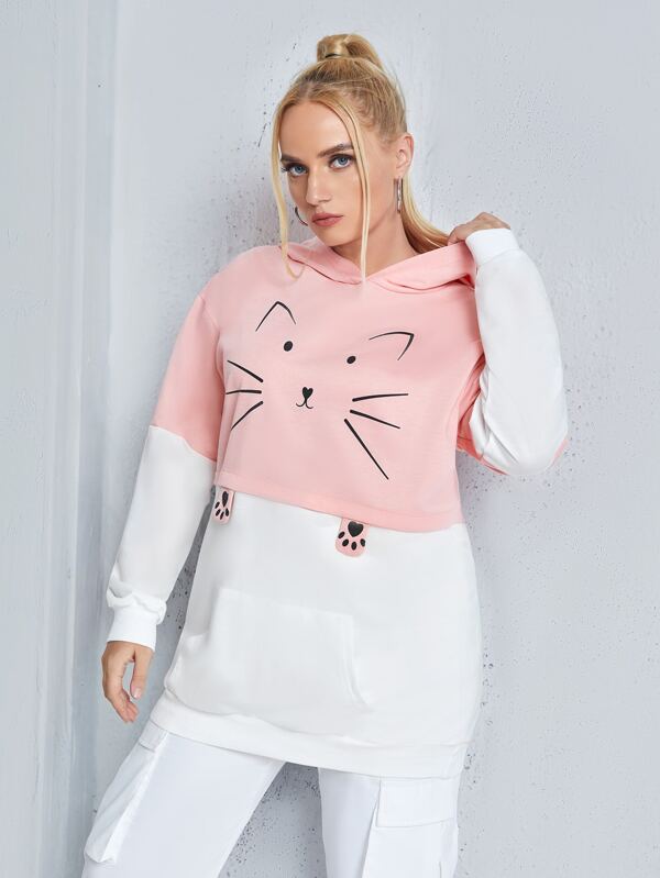 SHEIN Plus Cartoon Graphic Spliced Hoodie F3A - PINK SHOP EG