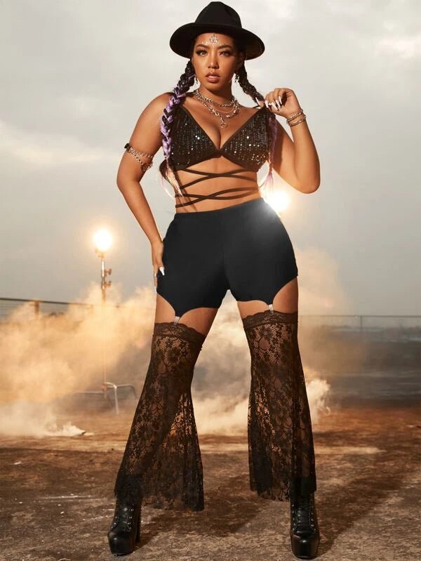 Shein Plus Contrast Lace Cover Up Pants E2 - PINK SHOP EG