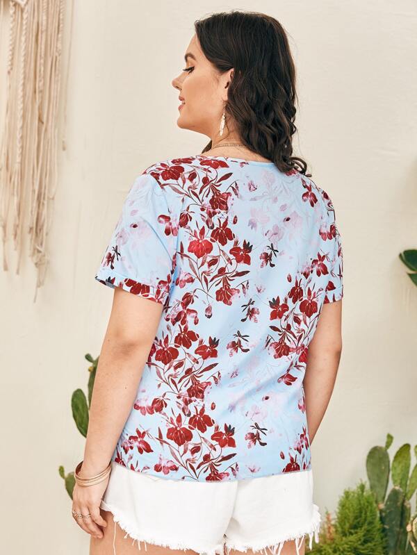 Shein Plus Floral Print Blouse F3A - PINK SHOP EG