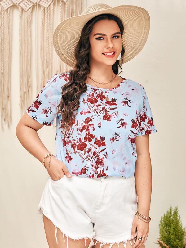 Shein Plus Floral Print Blouse F3A - PINK SHOP EG