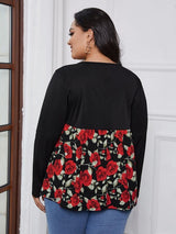 Shein Plus Floral Ruched Front Babydoll Tee F2C - PINK SHOP EG