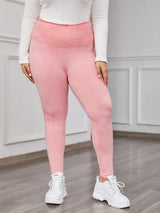 SHEIN Plus Frill Trim Shirred Waist Leggings F3A - PINK SHOP EG