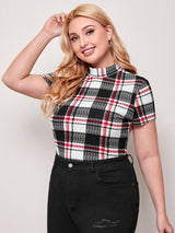 SHEIN Plus Mock Neck Plaid Tee F3B - PINK SHOP EG