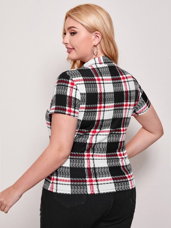 SHEIN Plus Mock Neck Plaid Tee F3B - PINK SHOP EG