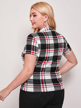 SHEIN Plus Mock Neck Plaid Tee F3B - PINK SHOP EG