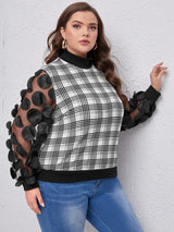 SHEIN Plus Plaid Applique Mesh Sleeve Sweatshirt F4B - PINK SHOP EG