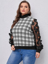 SHEIN Plus Plaid Applique Mesh Sleeve Sweatshirt F4B - PINK SHOP EG