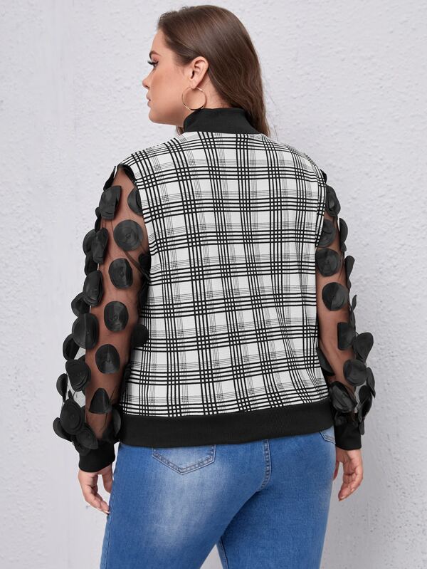 SHEIN Plus Plaid Applique Mesh Sleeve Sweatshirt F4B - PINK SHOP EG
