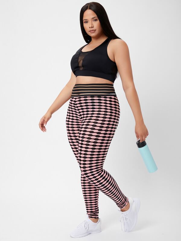 Shein Plus Striped & Geo Print Sports Leggings F3C - PINK SHOP EG