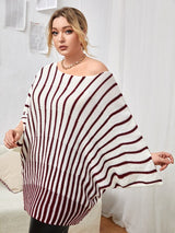 SHEIN Plus Striped Pattern Batwing Sleeve Sweater F3B - PINK SHOP EG