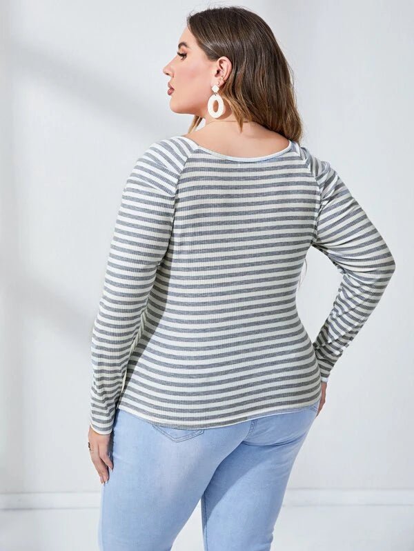 Shein Plus Striped Scoop Neck Tee F2A - PINK SHOP EG