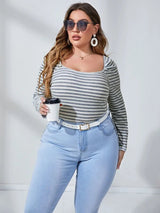 Shein Plus Striped Scoop Neck Tee F2A - PINK SHOP EG