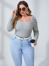 Shein Plus Striped Scoop Neck Tee F2A - PINK SHOP EG