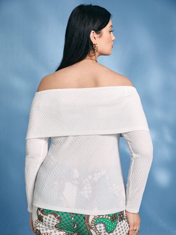 SHEIN Plus Textured Off Shoulder Fold Over Tee F4A - PINK SHOP EG