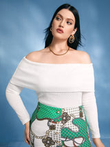 SHEIN Plus Textured Off Shoulder Fold Over Tee F4A - PINK SHOP EG