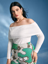 SHEIN Plus Textured Off Shoulder Fold Over Tee F4A - PINK SHOP EG