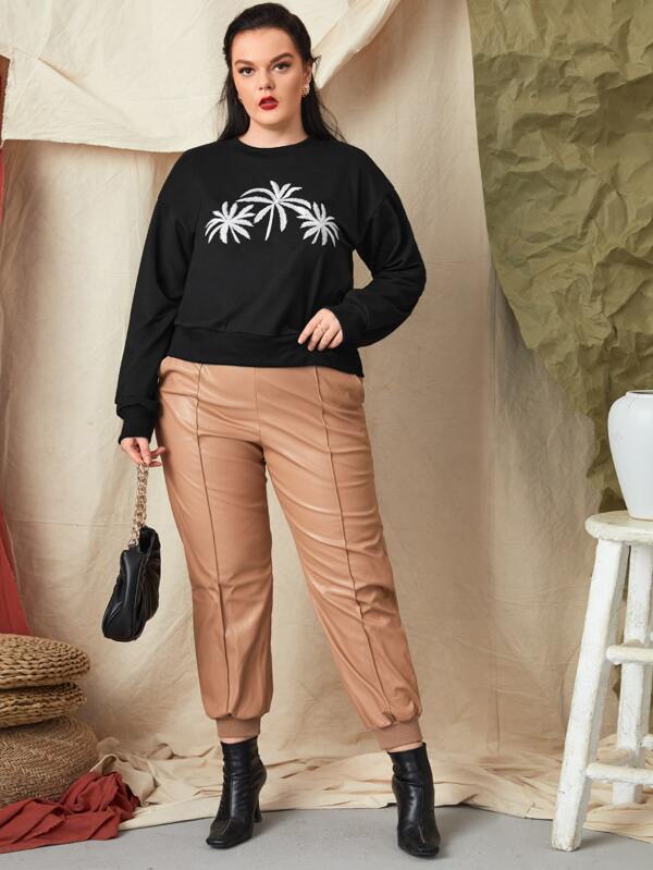 SHEIN Plus Tropical Embroidery Sweatshirt F4C - PINK SHOP EG