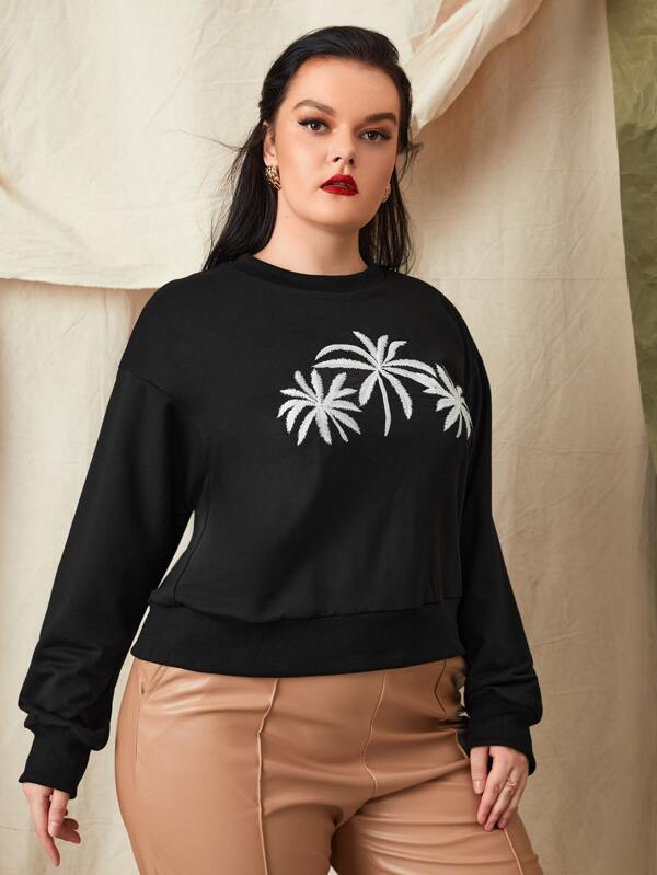 SHEIN Plus Tropical Embroidery Sweatshirt F4C - PINK SHOP EG