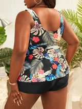 Shein Plus Tropical Print Knot Front Bikini Swimsuit E2 - PINK SHOP EG