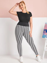 SHEIN Plus Wide Waistband Allover Print Leggings F4B - PINK SHOP EG