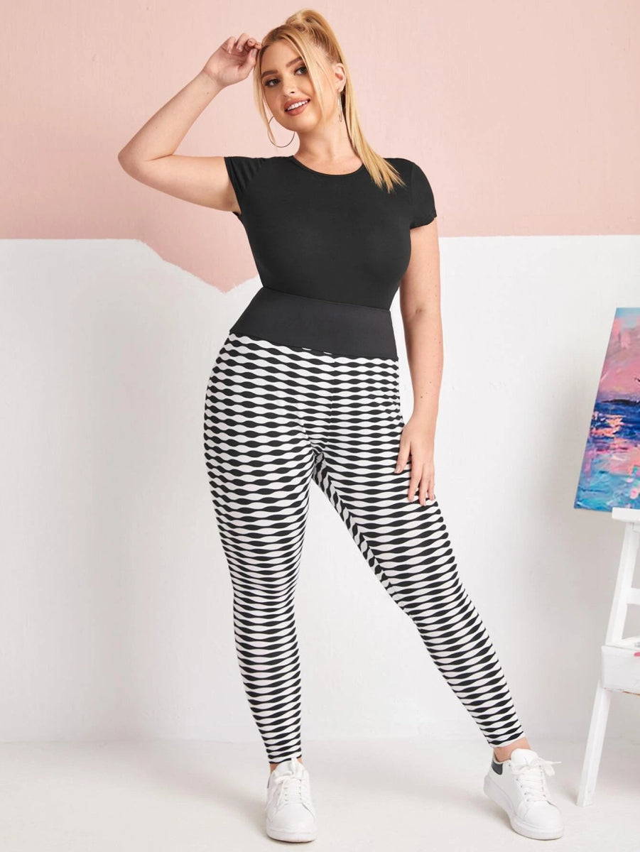 SHEIN Plus Wide Waistband Allover Print Leggings F4B - PINK SHOP EG