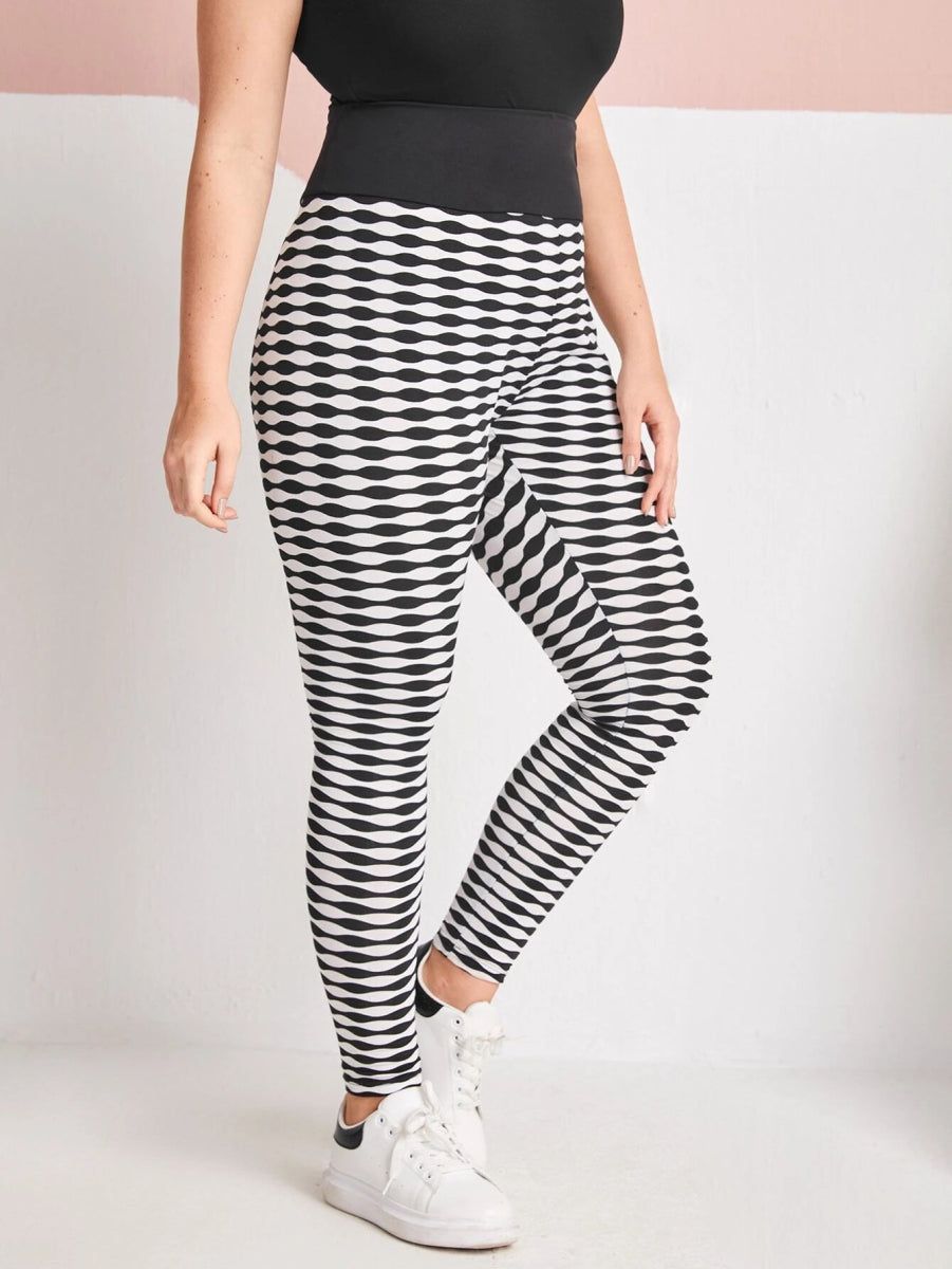 SHEIN Plus Wide Waistband Allover Print Leggings F4B - PINK SHOP EG