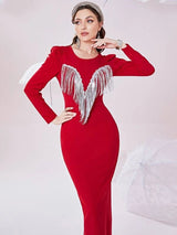 Shein Puff Sleeve Fringe Trim Slit Back Bodycon Dress C5B - PINK SHOP EG