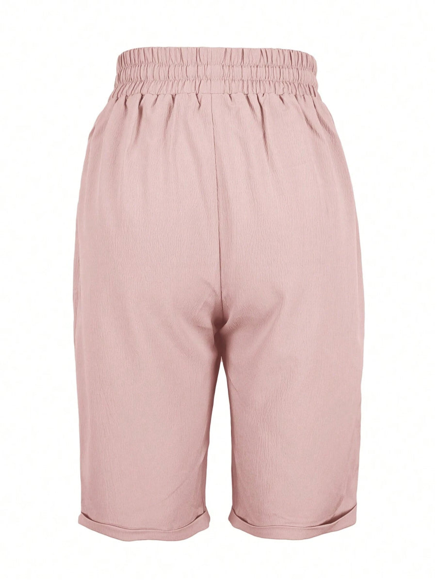 SHEIN Shorts Women Solid Color Drawstring Waist D1B - PINK SHOP EG