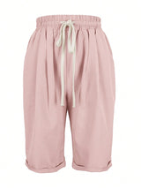 SHEIN Shorts Women Solid Color Drawstring Waist D1B - PINK SHOP EG