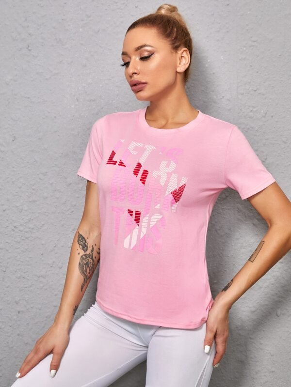 Shein Slogan Graphic Sports Tee A1B - PINK SHOP EG