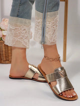 SHEIN Summer Fashion Tiger Head Buckle Decor Flat Open Toe Slip On Sandals - PINK SHOP EG