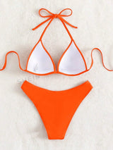 SHEIN Swim Basics Women Summer Beach Solid Halter Simple E1 - PINK SHOP EG