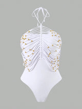 SHEIN Swim Chiccia Crew Neck, Halter Style, White Hollow Out E1 - PINK SHOP EG