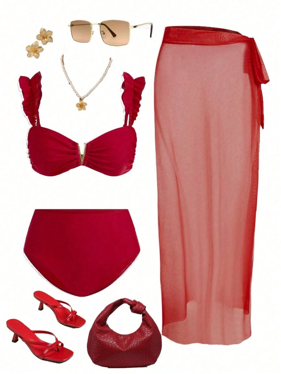 SHEIN Swim Oasis Women's Solid Color Ruched Sexy E3 - PINK SHOP EG