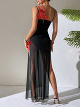 SHEIN Swim Sexy Sheer Mesh Asymmetrical Neckline E5 - PINK SHOP EG