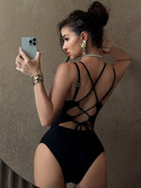 SHEIN Swim SXY Springbreak Women Black Solid Nylon E4 - PINK SHOP EG